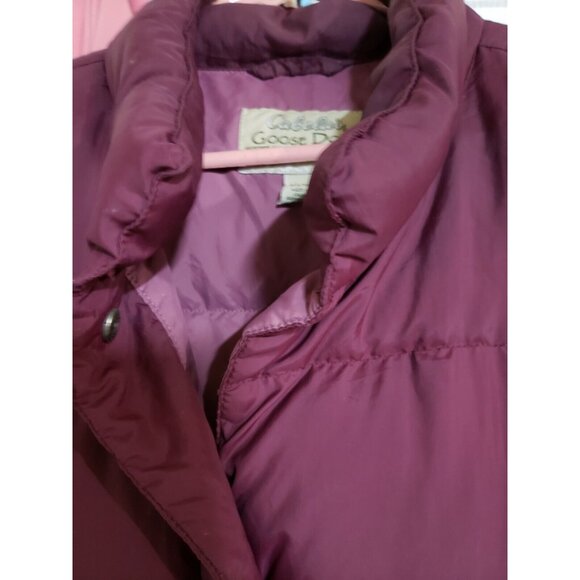 Cabela's Puffer Vest Premier Northern Goose Down XL Reg Brite Plum Snaps Pockets - Picture 3 of 9